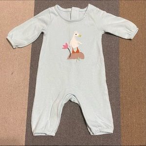M & S brand one piece pastel blue, duck outfit.